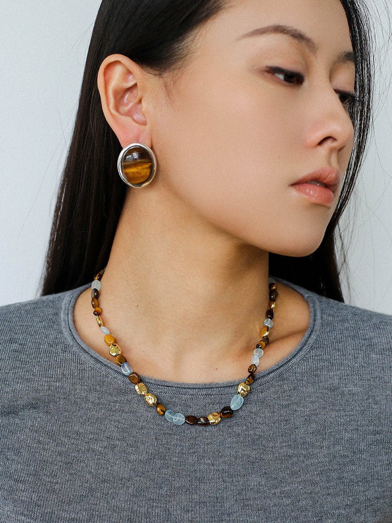 Irregular Tiger’s Eye & Aquamarine Necklace - floysun
