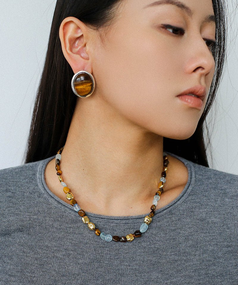 Irregular Tiger’s Eye & Aquamarine Necklace - floysun