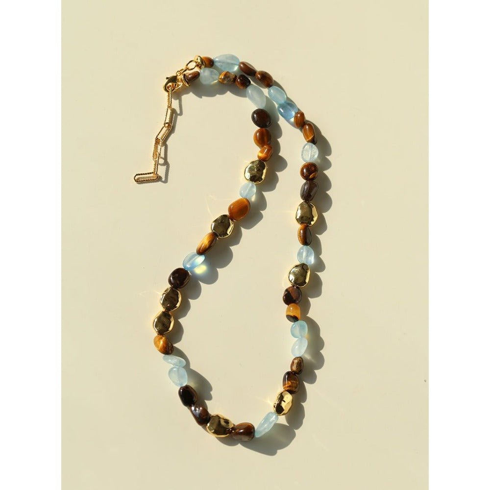Irregular Tiger’s Eye & Aquamarine Necklace - floysun