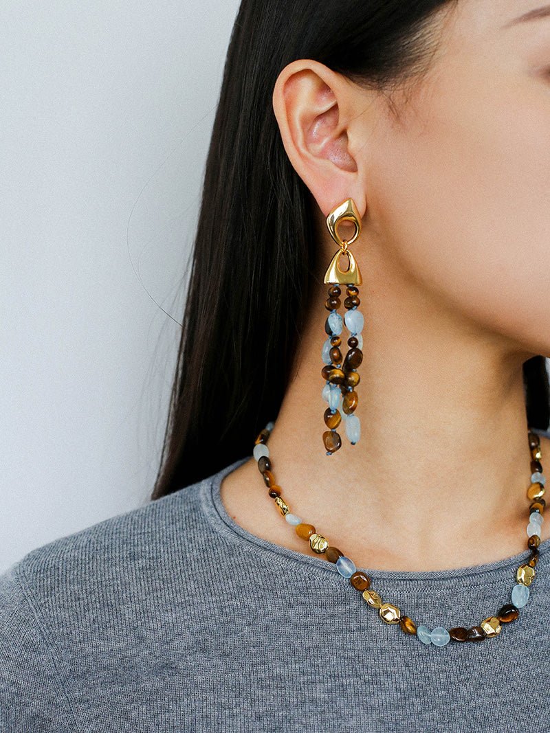 Irregular Tiger’s Eye & Aquamarine Necklace - floysun