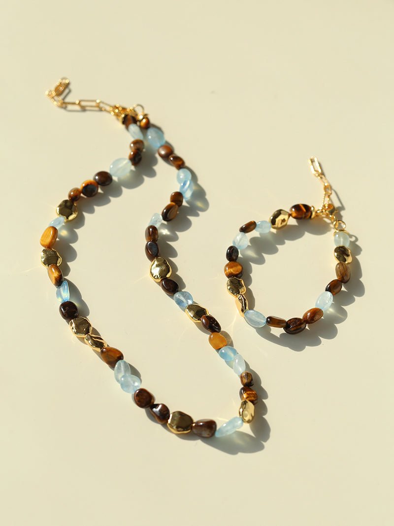 Irregular Tiger’s Eye & Aquamarine Necklace - floysun