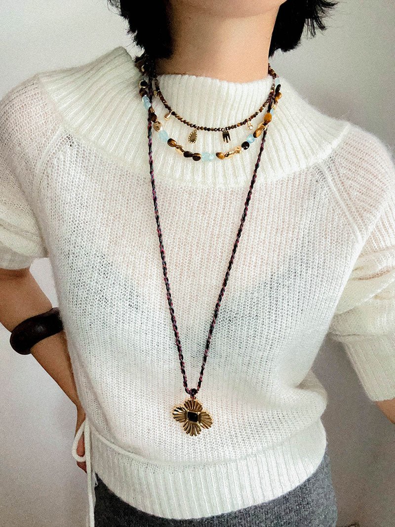 Irregular Tiger’s Eye & Aquamarine Necklace - floysun