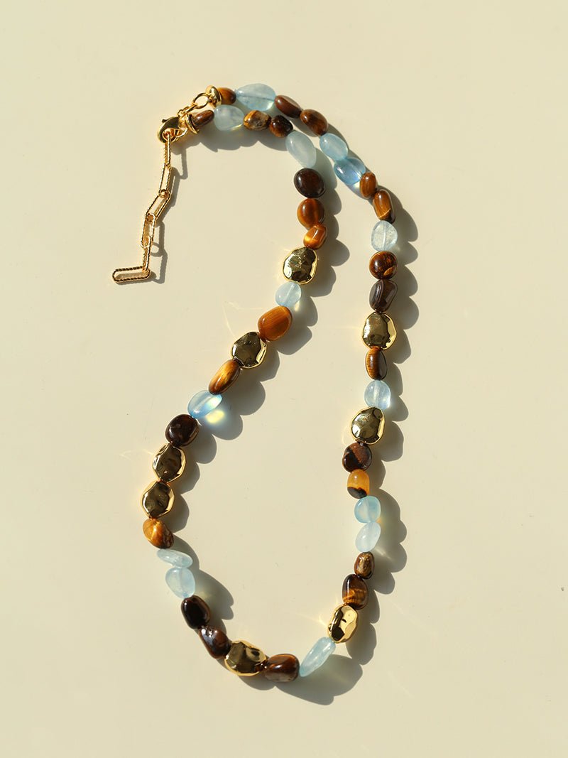 Irregular Tiger’s Eye & Aquamarine Necklace - floysun
