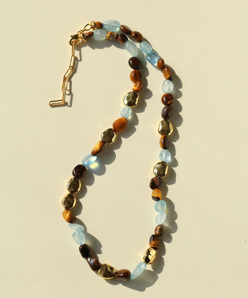 Irregular Tiger’s Eye & Aquamarine Necklace - floysun