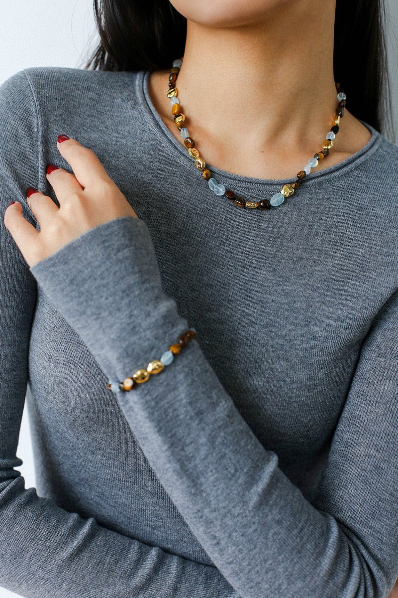 Irregular Tiger’s Eye & Aquamarine Necklace - floysun