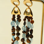 Irregular Tiger’s Eye & Aquamarine Tassel Earrings - floysun