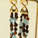 Irregular Tiger’s Eye & Aquamarine Tassel Earrings - floysun