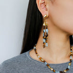 Irregular Tiger’s Eye & Aquamarine Tassel Earrings - floysun