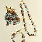 Irregular Tiger’s Eye & Aquamarine Tassel Earrings - floysun