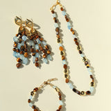 Irregular Tiger’s Eye & Aquamarine Tassel Earrings - floysun