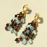 Irregular Tiger’s Eye & Aquamarine Tassel Earrings - floysun