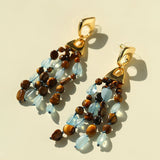 Irregular Tiger’s Eye & Aquamarine Tassel Earrings - floysun