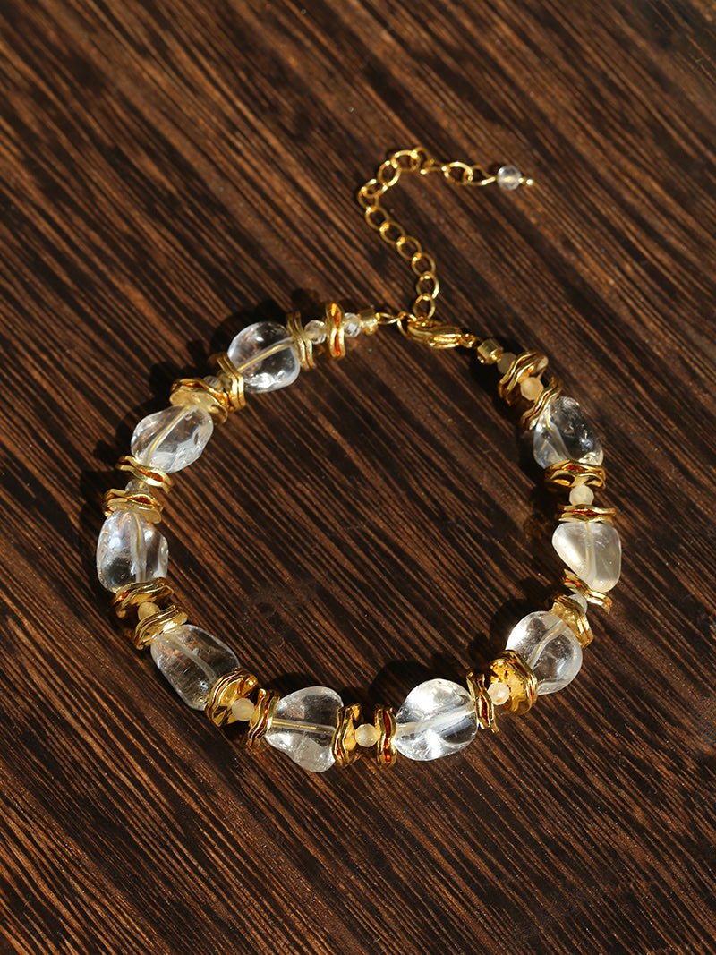 Irregular White Crystal Bracelet with Gold Flakes - floysun