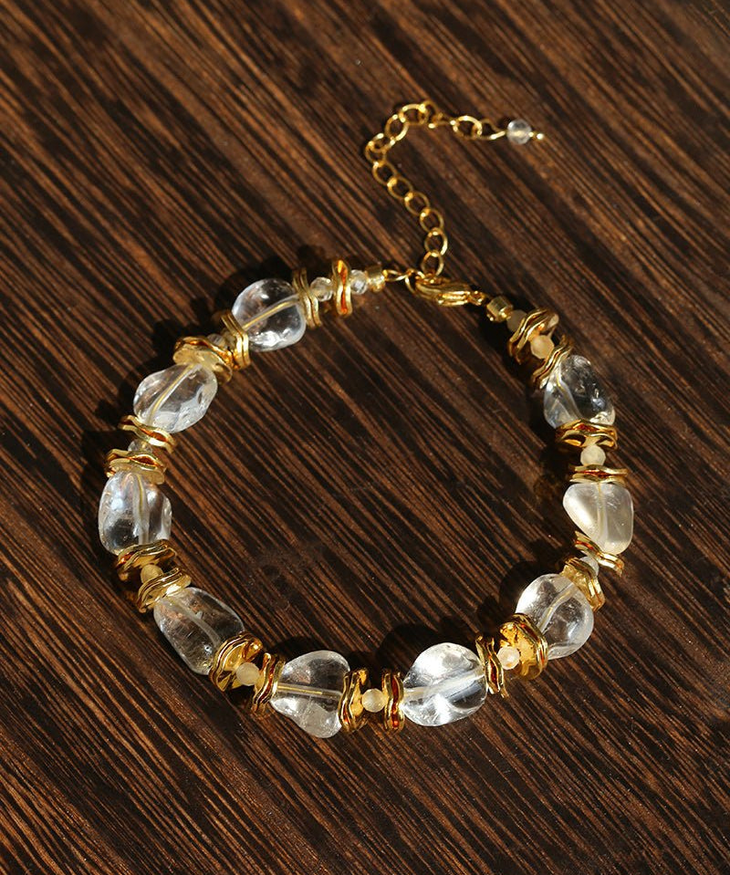 Irregular White Crystal Bracelet with Gold Flakes - floysun