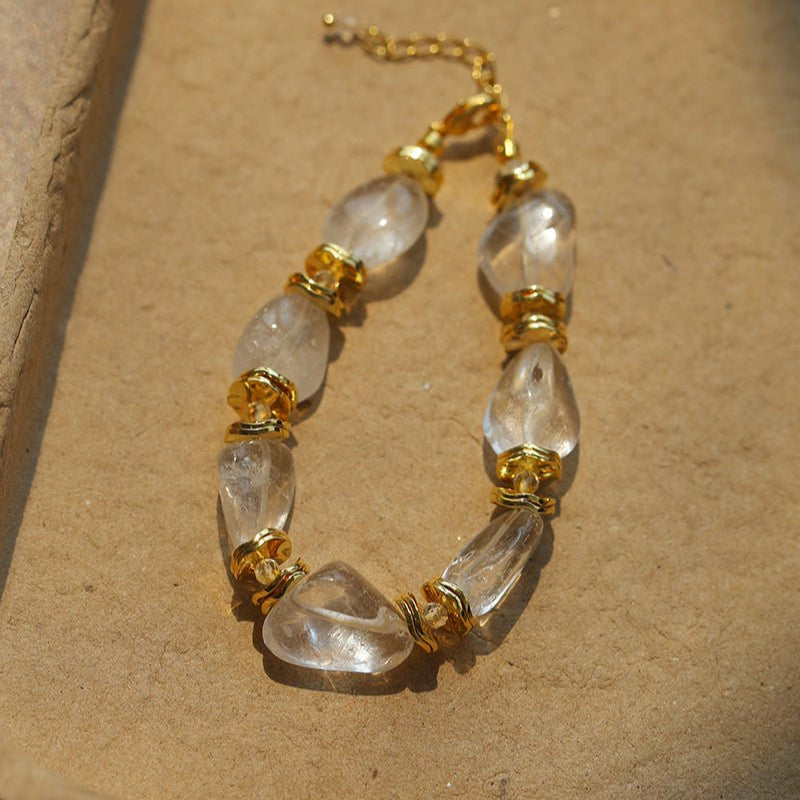 Irregular White Crystal Bracelet with Gold Flakes - floysun