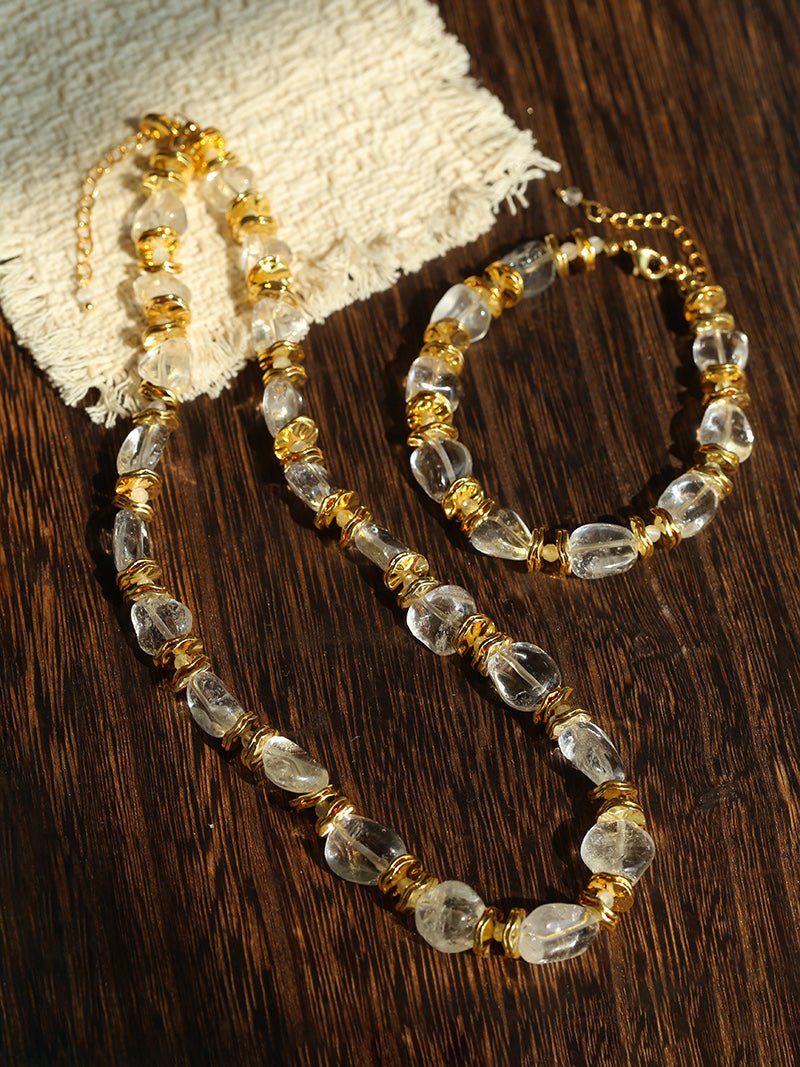 Irregular White Crystal Bracelet with Gold Flakes - floysun
