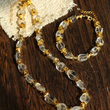 Irregular White Crystal Bracelet with Gold Flakes - floysun