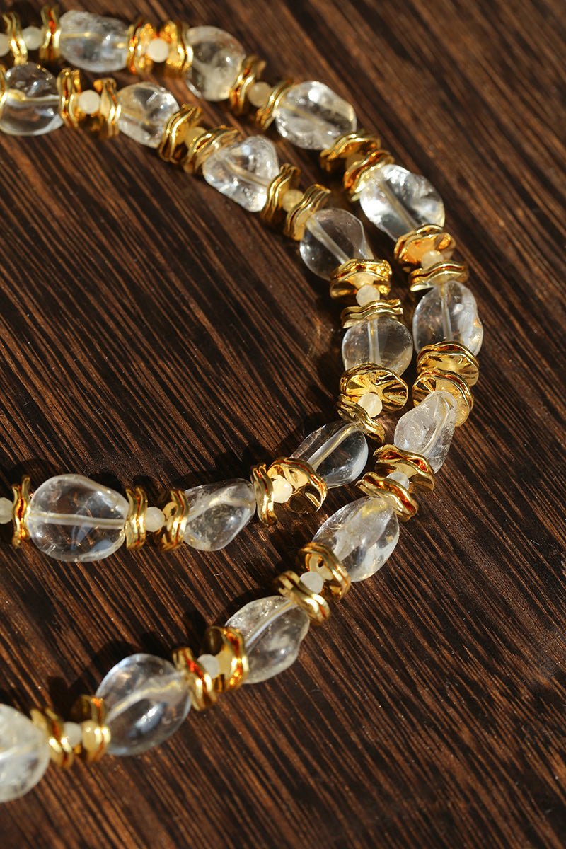 Irregular White Crystal Necklace with Gold Flakes - floysun