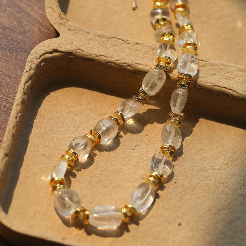 Irregular White Crystal Necklace with Gold Flakes - floysun