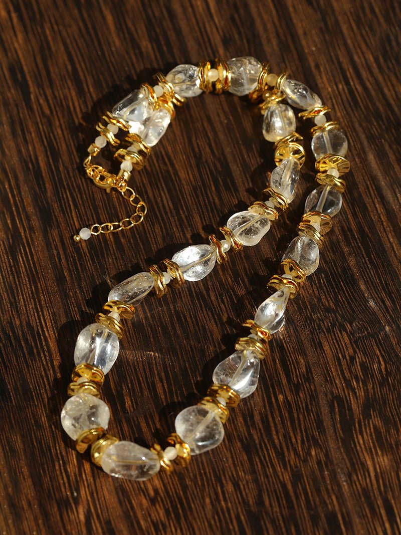 Irregular White Crystal Necklace with Gold Flakes - floysun
