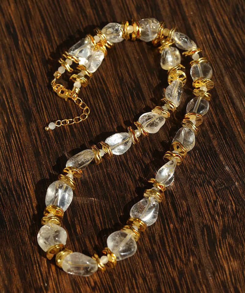 Irregular White Crystal Necklace with Gold Flakes - floysun