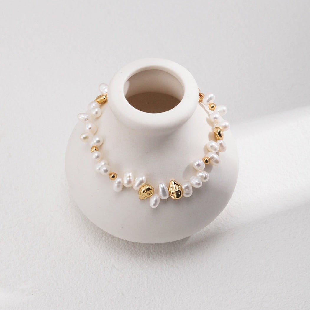 Irregularly Arranged Pearl and Gold Bead Bracelet - floysun