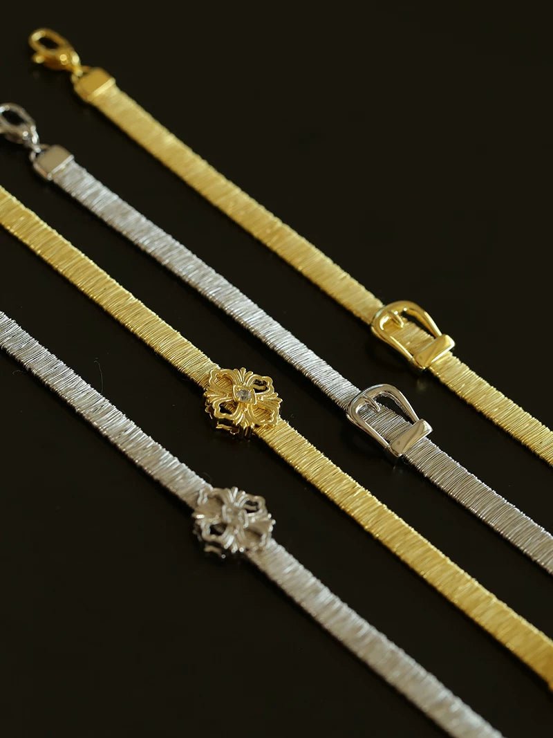 Italian Artisan Wire Bracelet in 925 Sterling Silver | Clover & Belt Buckle Designs - floysun