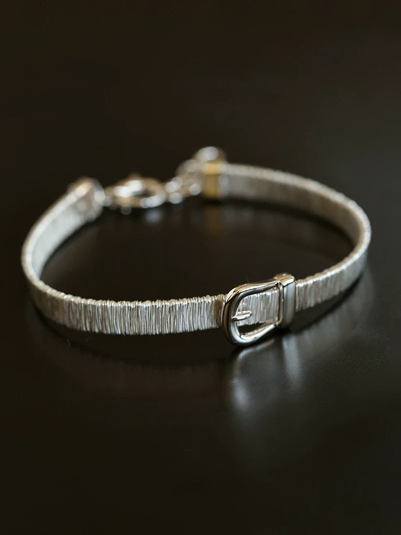 Italian Artisan Wire Bracelet in 925 Sterling Silver | Clover & Belt Buckle Designs - floysun