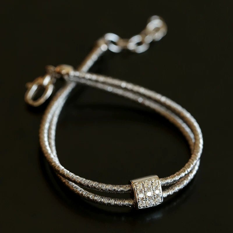 Italian Artisan Wire Handmade 925 Sterling Silver Bracelet | Layered Design with CZ Accents - floysun