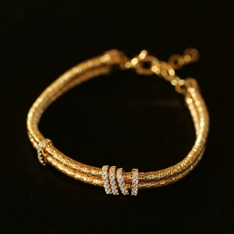 Italian Artisan Wire Handmade 925 Sterling Silver Bracelet | Layered Design with CZ Accents - floysun