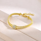 Italian Artisan Wire Handmade 925 Sterling Silver Bracelet | Layered Design with CZ Accents - floysun