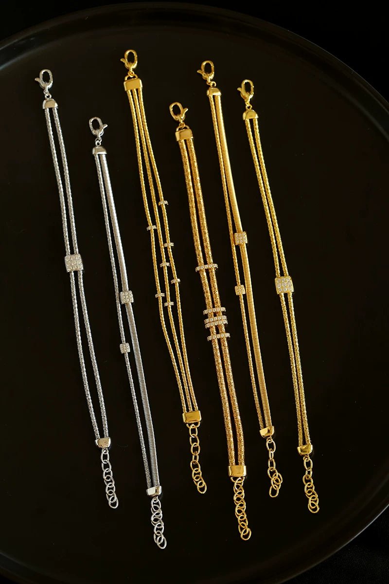 Italian Artisan Wire Handmade 925 Sterling Silver Bracelet | Layered Design with CZ Accents - floysun