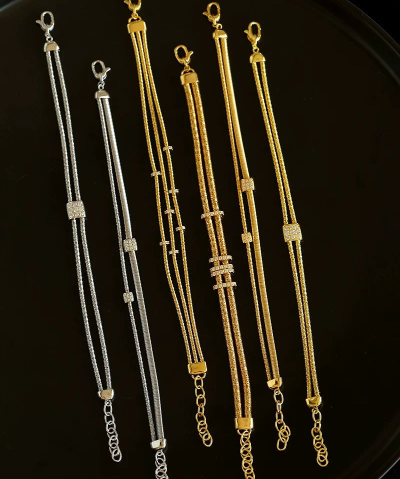 Italian Artisan Wire Handmade 925 Sterling Silver Bracelet | Layered Design with CZ Accents - floysun