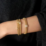 Italian Artisan Wire Handmade 925 Sterling Silver Bracelet | Layered Design with CZ Accents - floysun