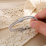 Italian Artisan Wire Handmade 925 Sterling Silver Bracelet | Layered Design with CZ Accents - floysun