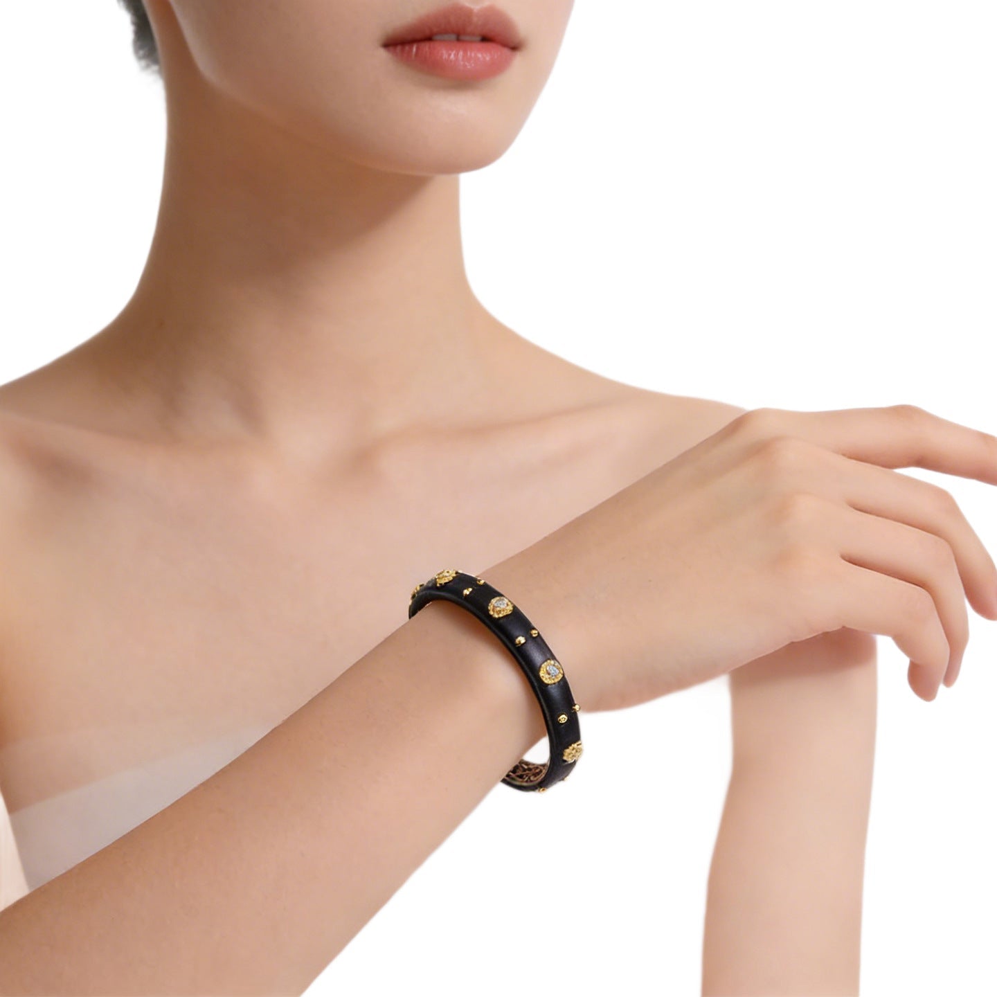 Italian Brushed Black Gold Sterling Silver CZ Bangle - floysun