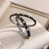 Italian Brushed Black Gold Sterling Silver CZ Bangle - floysun