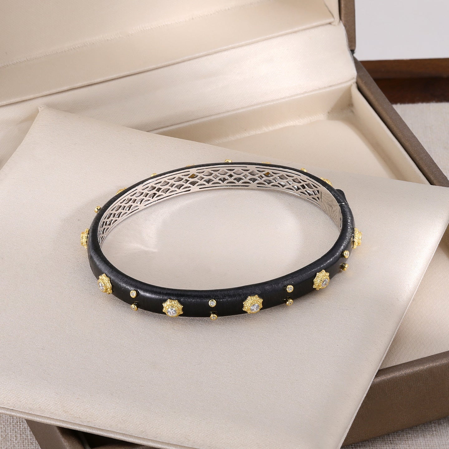 Italian Brushed Black Gold Sterling Silver CZ Bangle - floysun
