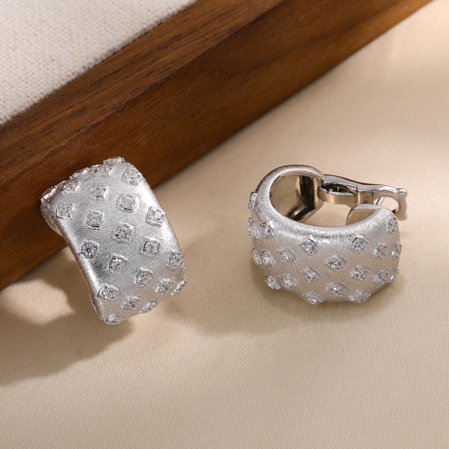 Italian Brushed Full CZ Stud Earrings - floysun