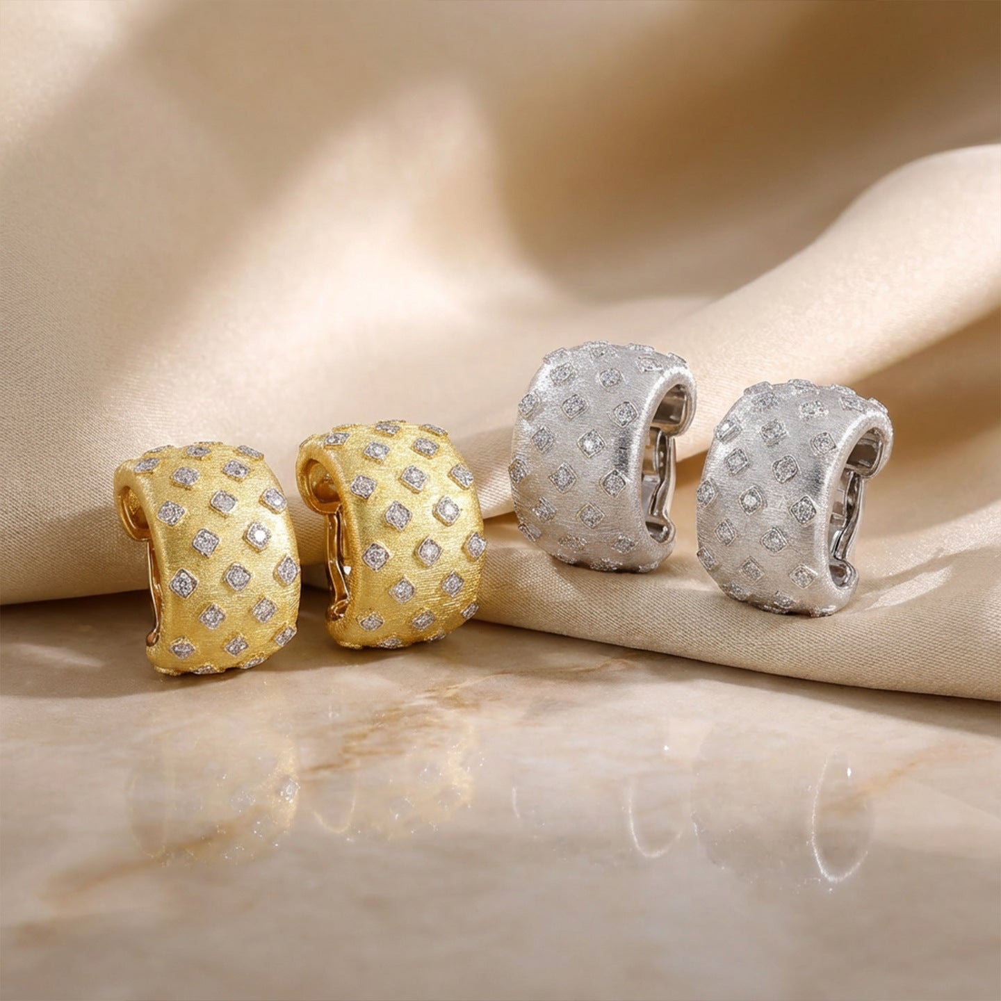 Italian Brushed Full CZ Stud Earrings - floysun