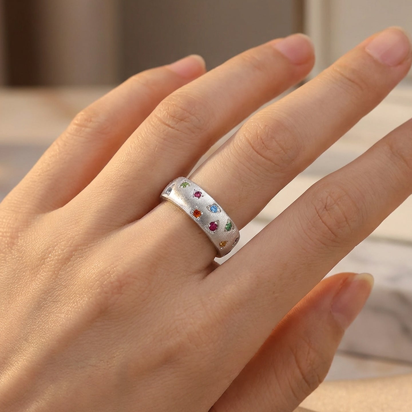 Italian Brushed Geometric CZ Ring - floysun