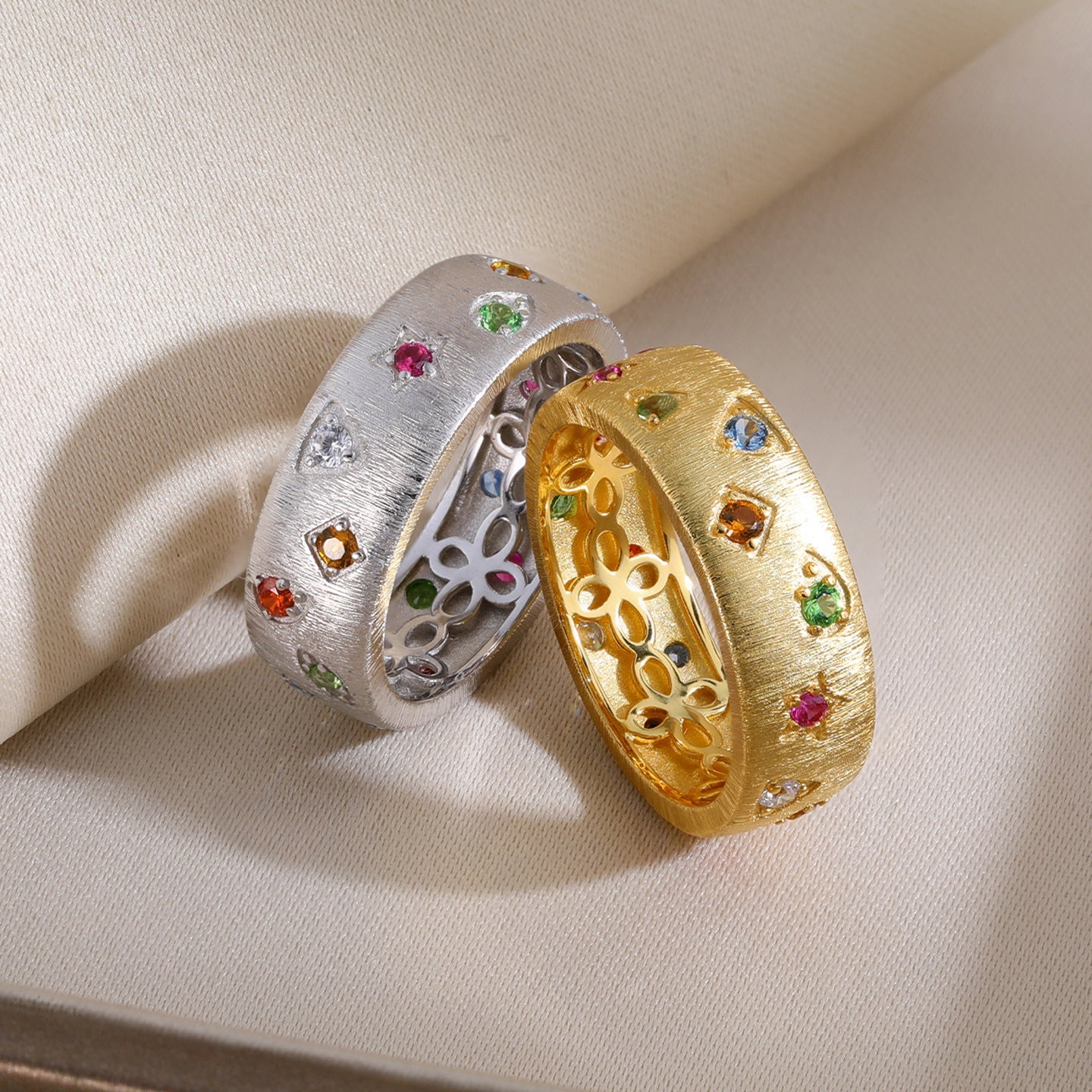 Italian Brushed Geometric CZ Ring - floysun