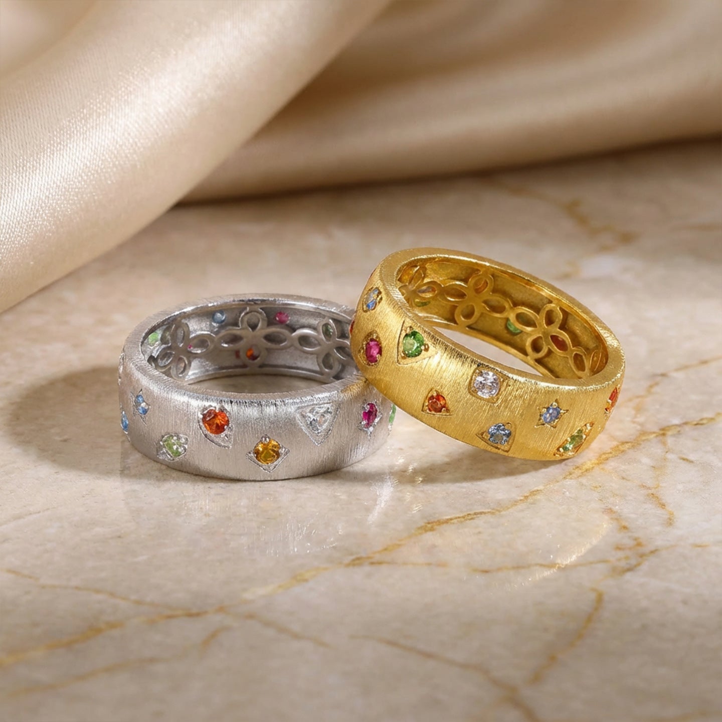 Italian Brushed Geometric CZ Ring - floysun