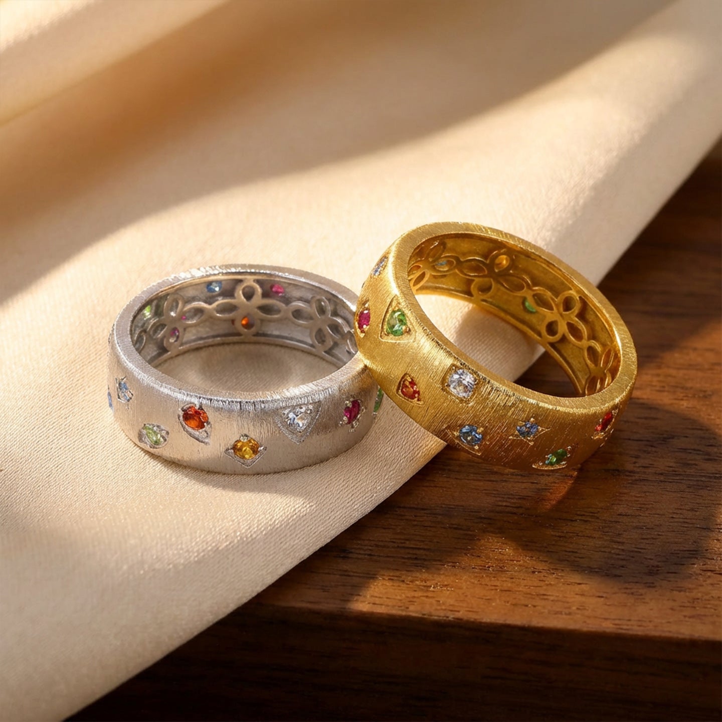 Italian Brushed Geometric CZ Ring - floysun