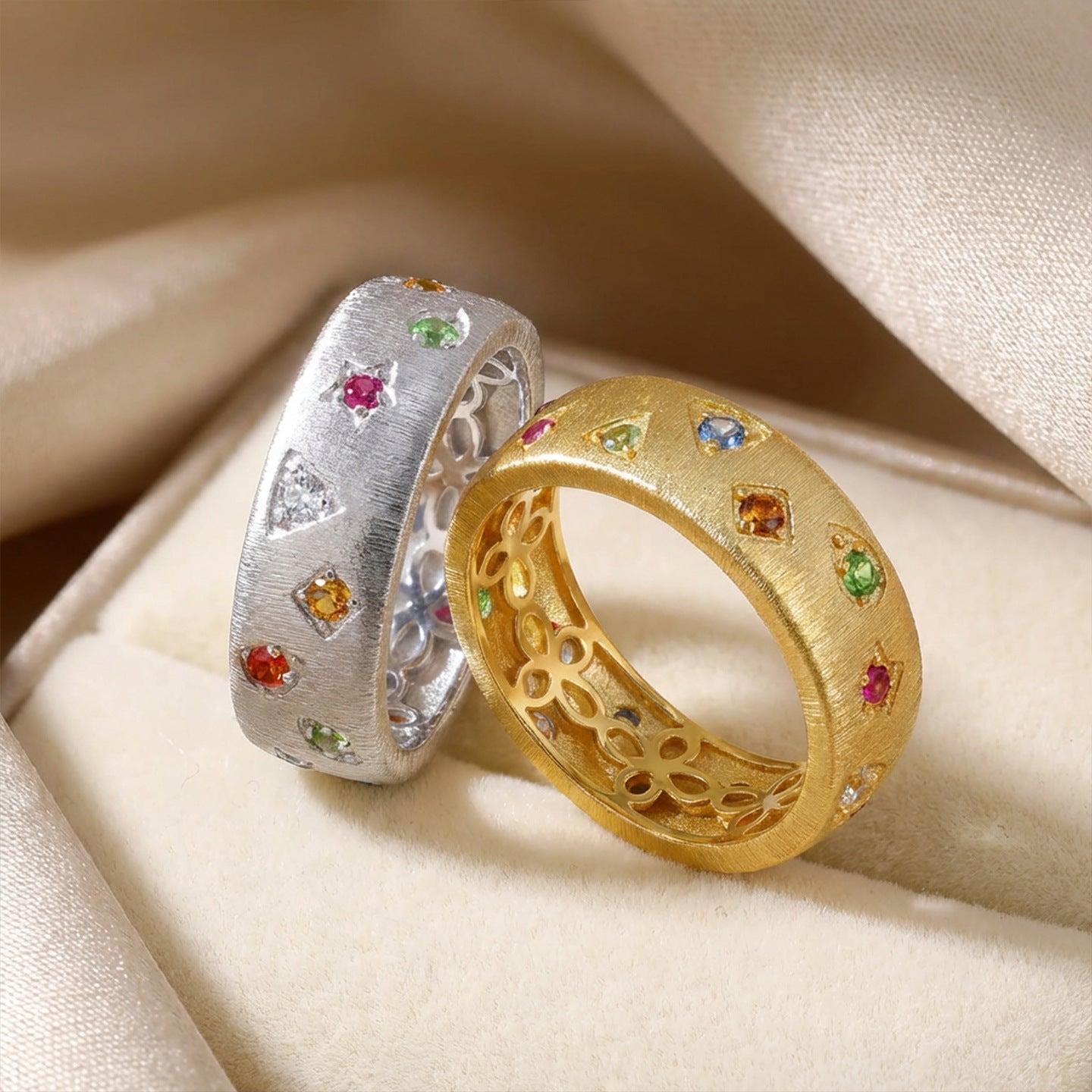 Italian Brushed Geometric CZ Ring - floysun