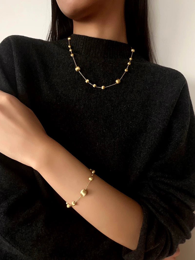 Italian Brushed Gold Ball Necklace - floysun