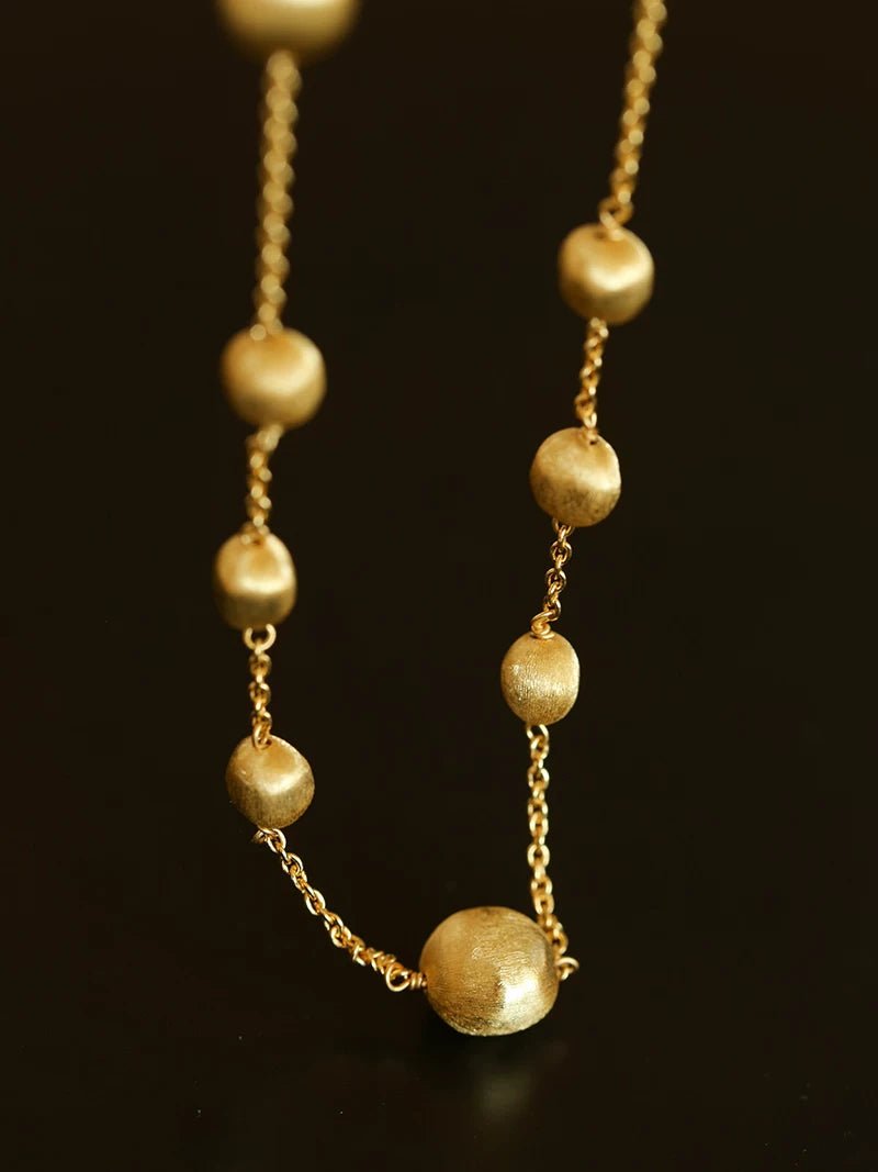 Italian Brushed Gold Ball Necklace - floysun