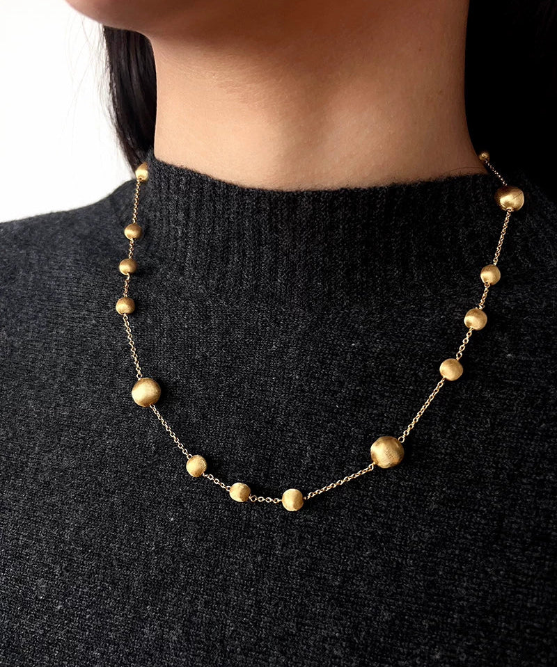 Italian Brushed Gold Ball Necklace - floysun