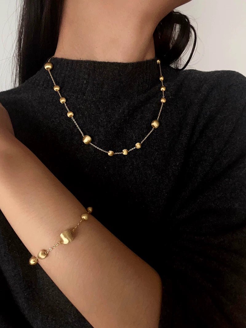 Italian Brushed Gold Ball Necklace - floysun