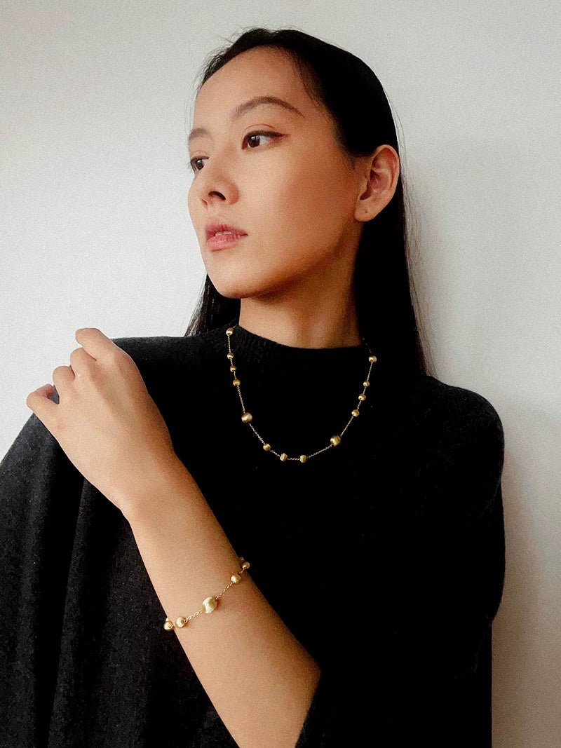 Italian Brushed Gold Ball Necklace - floysun